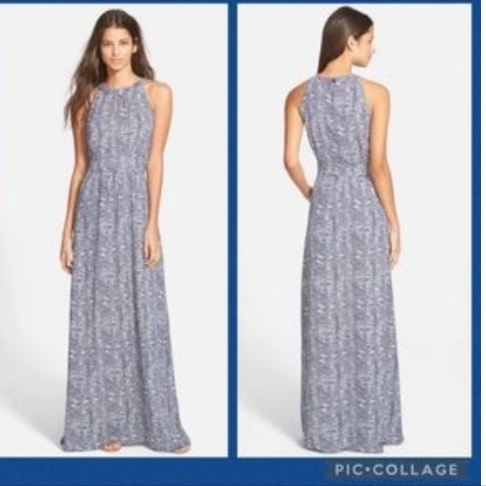 Vineyard Vines Fern Silk Blend Racerback Maxi Dress Sz 6 navy white